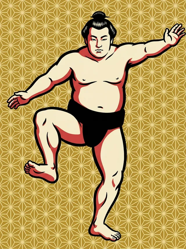 AI-generated illustration of a representative sumo wrestler. Not a photograph or a likeness of Onaruto Nadaemon.