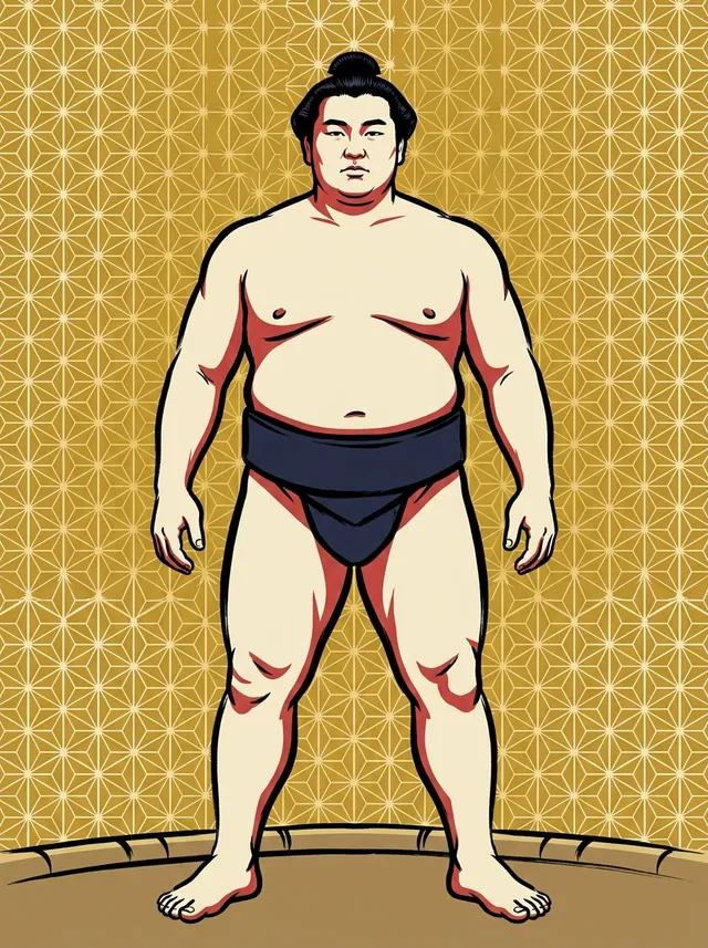 AI-generated illustration of a representative sumo wrestler. Not a photograph or a likeness of Tsurugizan Taniemon.