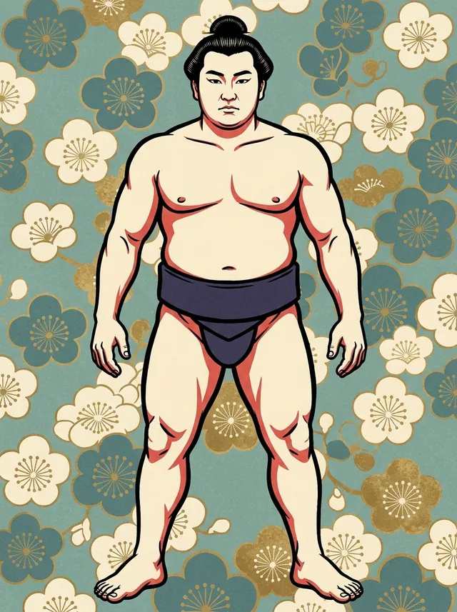 AI-generated illustration of a representative sumo wrestler. Not a photograph or a likeness of Otohira Hirokichi.