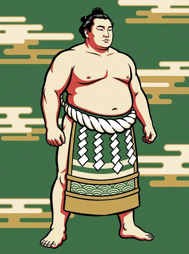 AI-generated illustration of a representative sumo wrestler. Not a photograph or a likeness of Ozutsu Manemon.