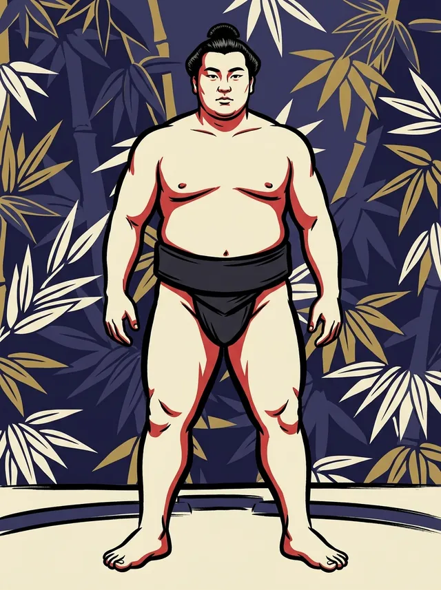 AI-generated illustration of a representative sumo wrestler. Not a photograph or a likeness of Kunimiyama Etsukichi.