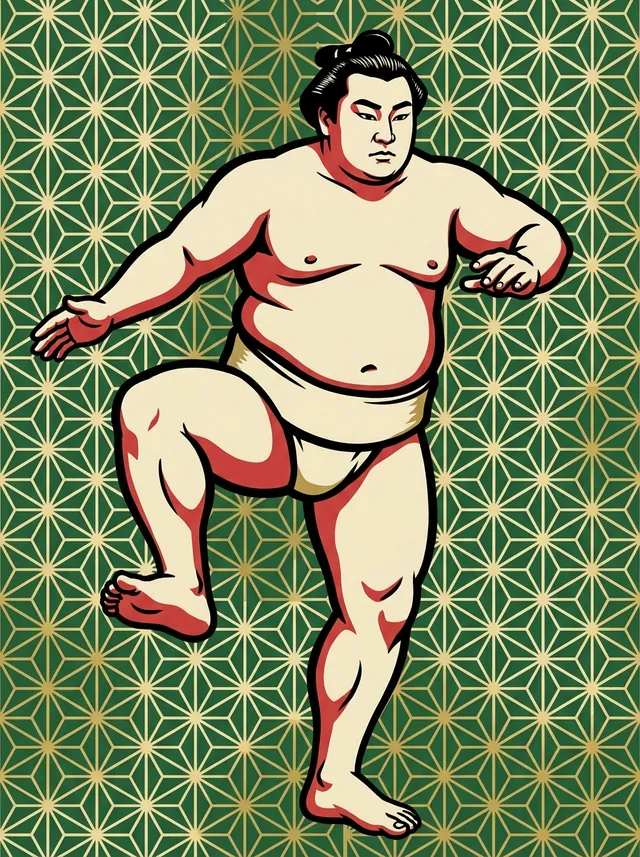 AI-generated illustration of a representative sumo wrestler. Not a photograph or a likeness of Komagatake Kuniriki.