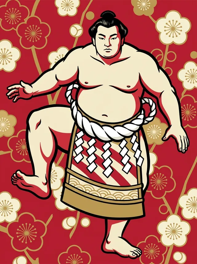AI-generated illustration of a representative sumo wrestler. Not a photograph or a likeness of Nishinoumi Kajiro.