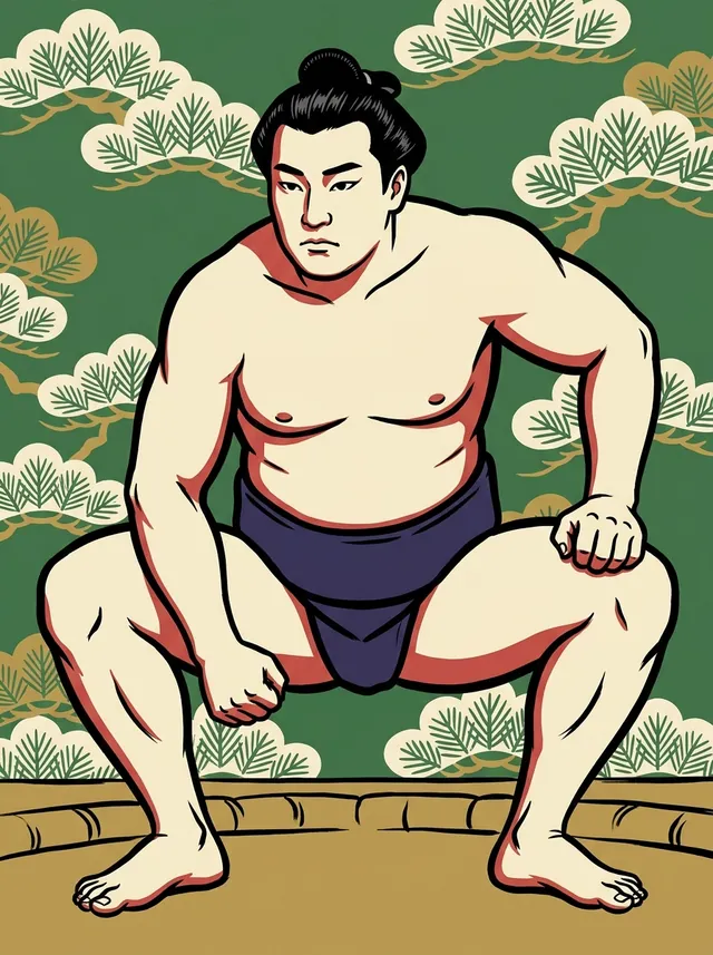 AI-generated illustration of a representative sumo wrestler. Not a photograph or a likeness of Asashio Taro.
