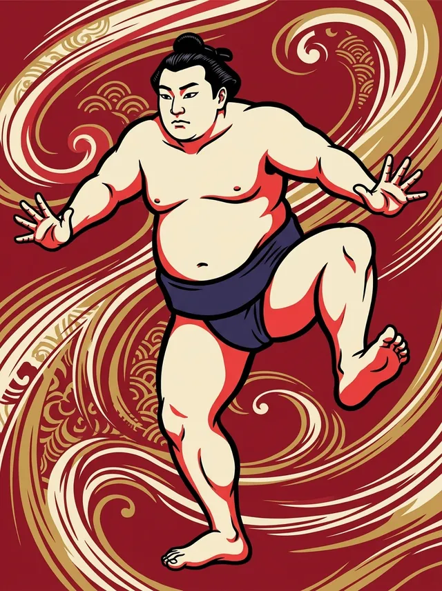AI-generated illustration of a representative sumo wrestler. Not a photograph or a likeness of Roga Tokiyoshi.
