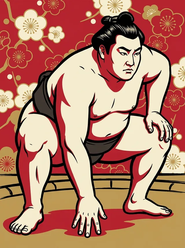 AI-generated illustration of a representative sumo wrestler. Not a photograph or a likeness of Ryuko Go.