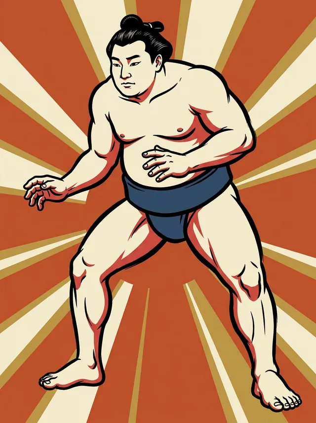AI-generated illustration of a representative sumo wrestler. Not a photograph or a likeness of Ryuonami Katsuteru.