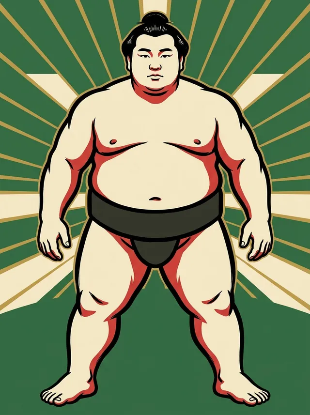 AI-generated illustration of a representative sumo wrestler. Not a photograph or a likeness of Ryutei Weifu.