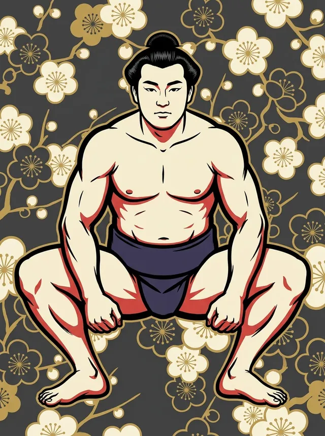 AI-generated illustration of a representative sumo wrestler. Not a photograph or a likeness of Sachinoshima.