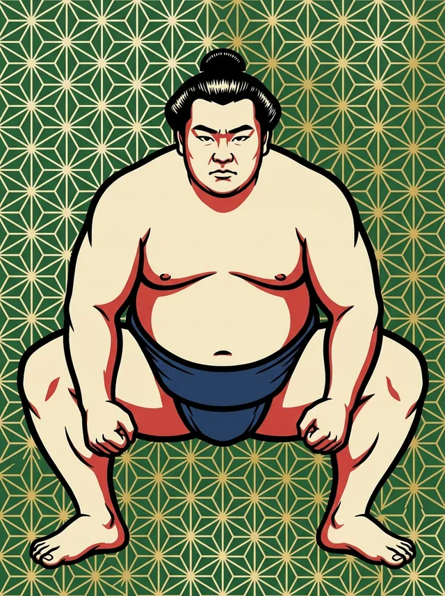 AI-generated illustration of a representative sumo wrestler. Not a photograph or a likeness of Sakigake Takeshi.