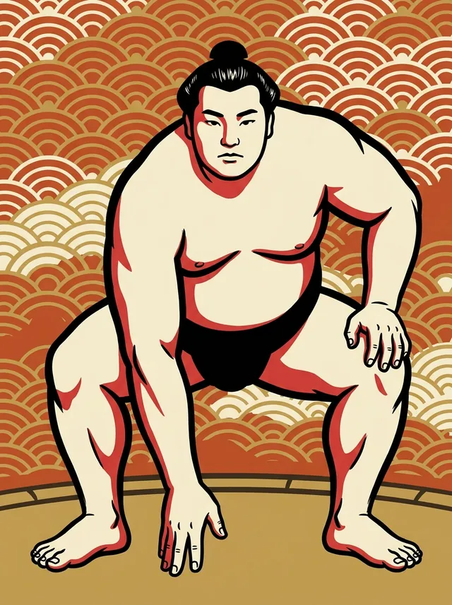 AI-generated illustration of a representative sumo wrestler. Not a photograph or a likeness of Iwakiyama Ryuta.