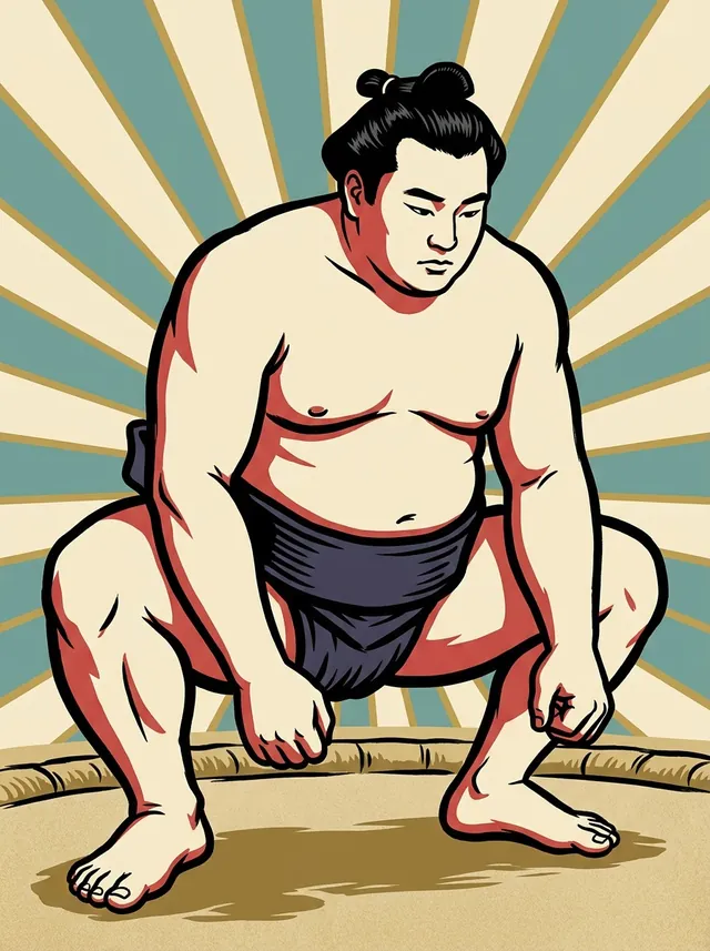 AI-generated illustration of a representative sumo wrestler. Not a photograph or a likeness of Taiga Toragoro.