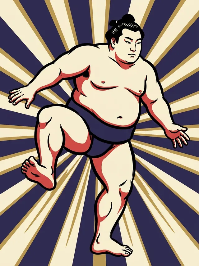 AI-generated illustration of a representative sumo wrestler. Not a photograph or a likeness of Daitensho Ken.