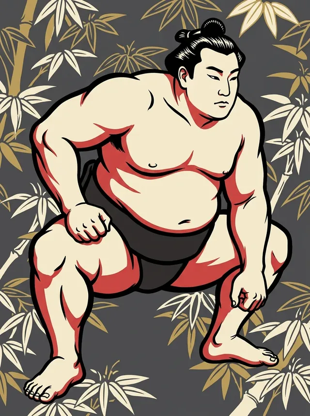 AI-generated illustration of a representative sumo wrestler. Not a photograph or a likeness of Jokoryu Takayuki.
