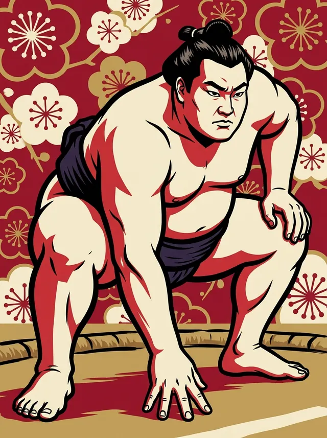 AI-generated illustration of a representative sumo wrestler. Not a photograph or a likeness of Kakizoe Toru.