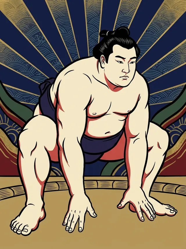 AI-generated illustration of a representative sumo wrestler. Not a photograph or a likeness of Takakeisho Takanobu.