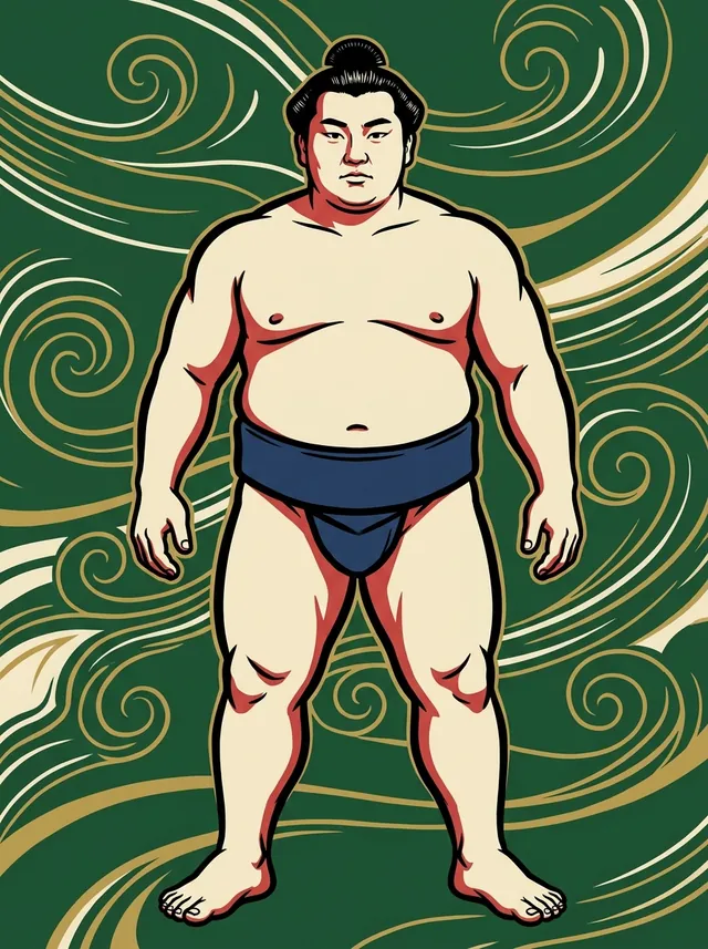 AI-generated illustration of a representative sumo wrestler. Not a photograph or a likeness of Tobizaru Masaya.