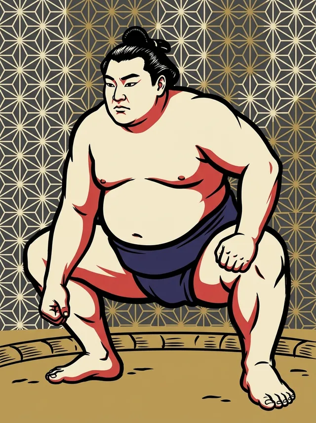 AI-generated illustration of a representative sumo wrestler. Not a photograph or a likeness of Ichiyamamoto Daiki.