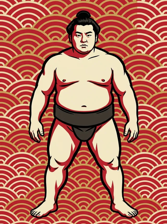 AI-generated illustration of a representative sumo wrestler. Not a photograph or a likeness of Asazenshin Mataichiro.