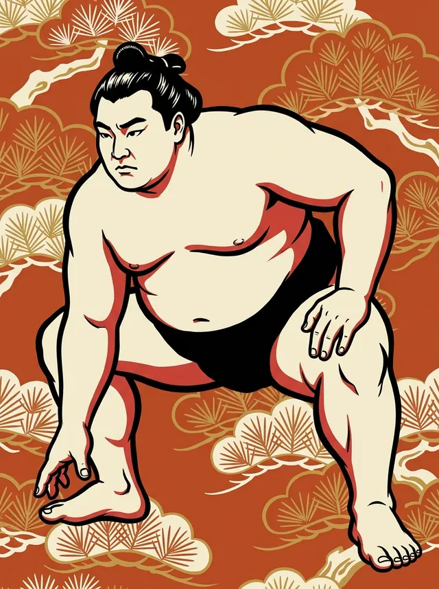 AI-generated illustration of a representative sumo wrestler. Not a photograph or a likeness of Tokifudo Ko.