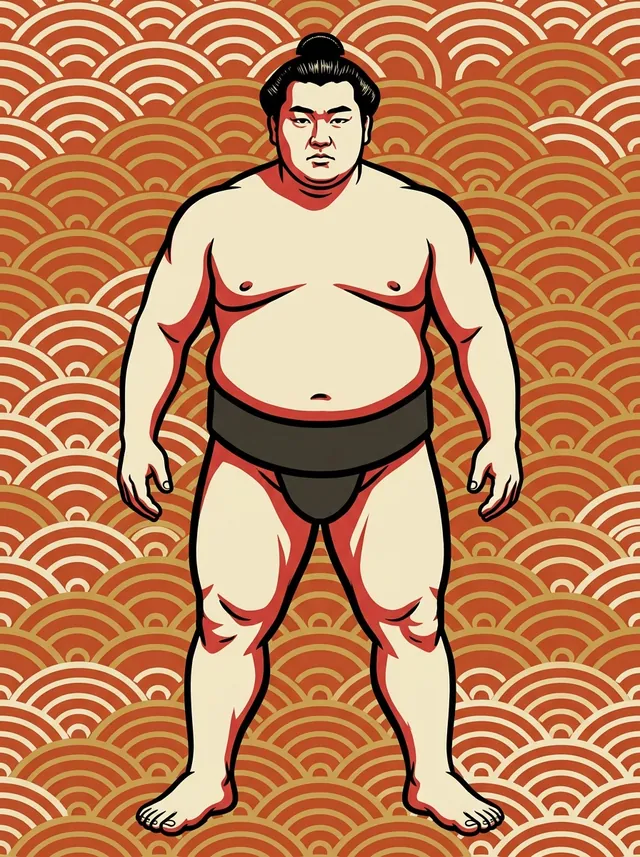 AI-generated illustration of a representative sumo wrestler. Not a photograph or a likeness of Nabatame Tatsuya.