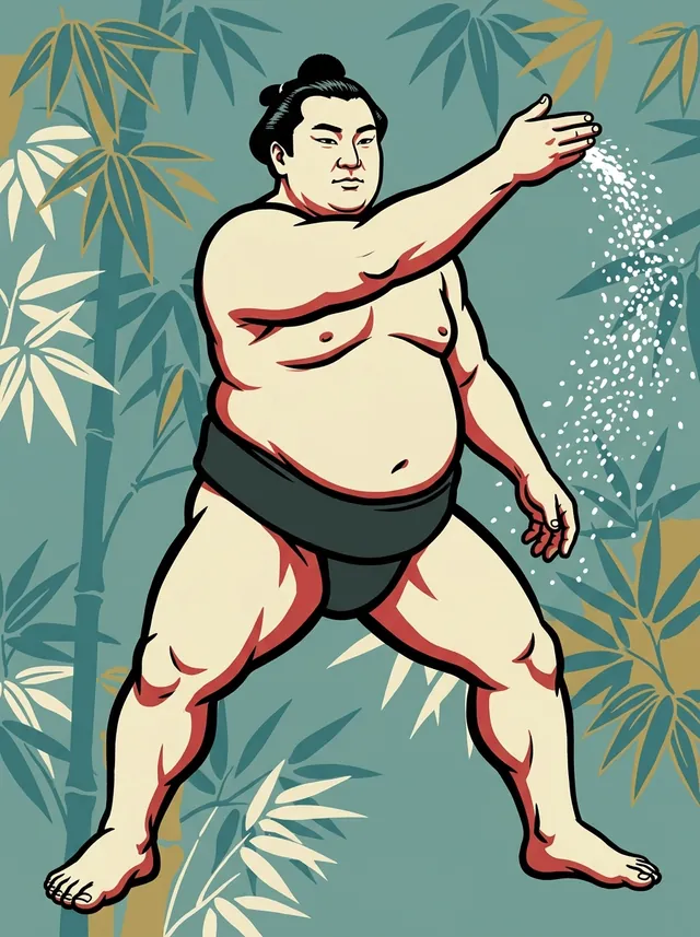 AI-generated illustration of a representative sumo wrestler. Not a photograph or a likeness of Hitoshi Hidetada.