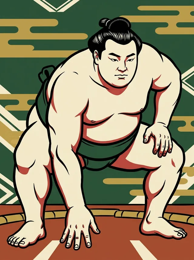 AI-generated illustration of a representative sumo wrestler. Not a photograph or a likeness of Kotokenryu Takeaki.