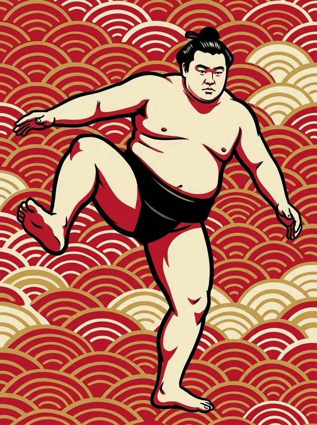 AI-generated illustration of a representative sumo wrestler. Not a photograph or a likeness of Himukamaru Akihiro.