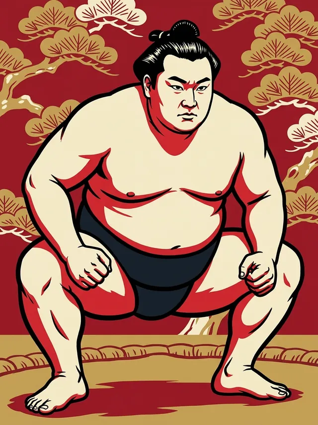 AI-generated illustration of a representative sumo wrestler. Not a photograph or a likeness of Hakunofuji Tetsuya.