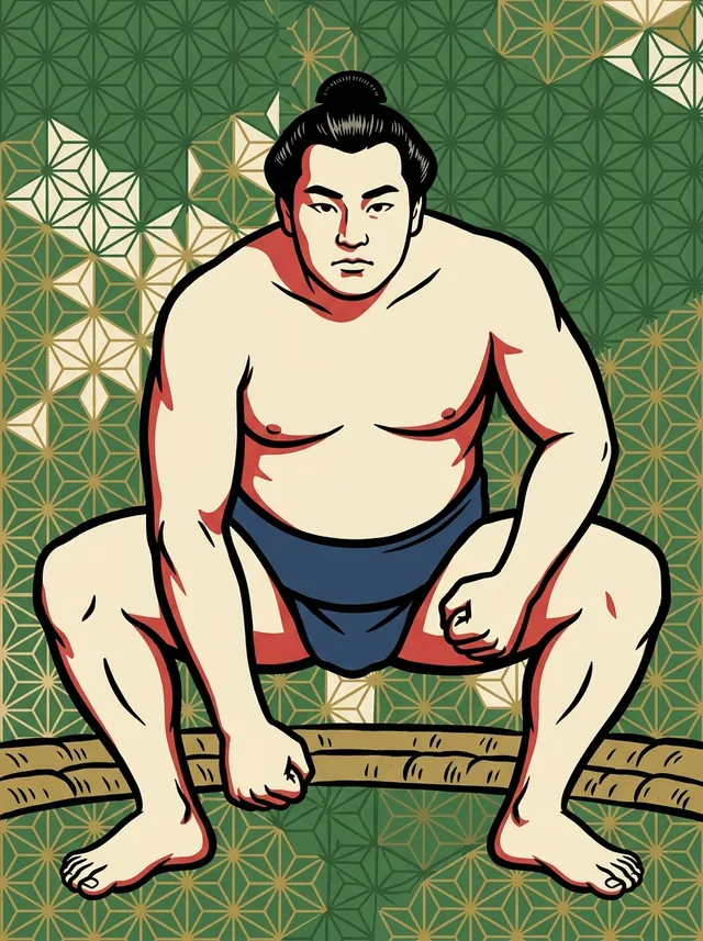 AI-generated illustration of a representative sumo wrestler. Not a photograph or a likeness of Arashifuji Kanato.