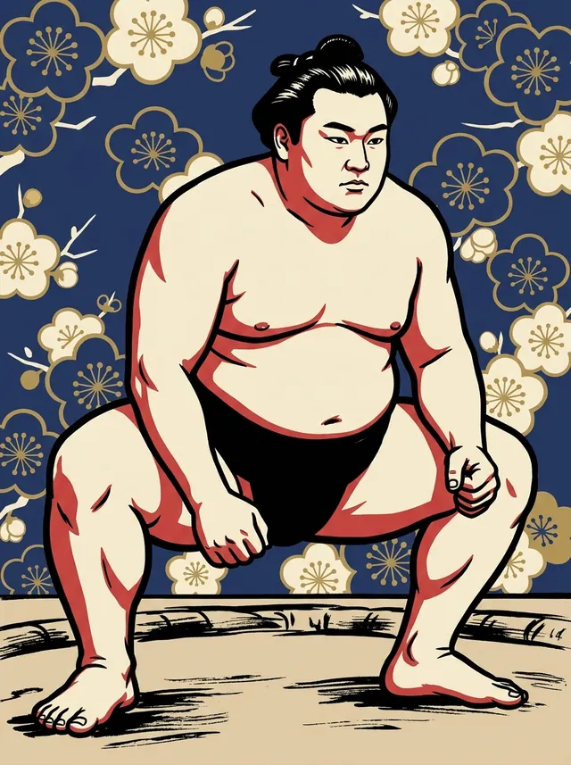 AI-generated illustration of a representative sumo wrestler. Not a photograph or a likeness of Yoshinofuji Naoya.