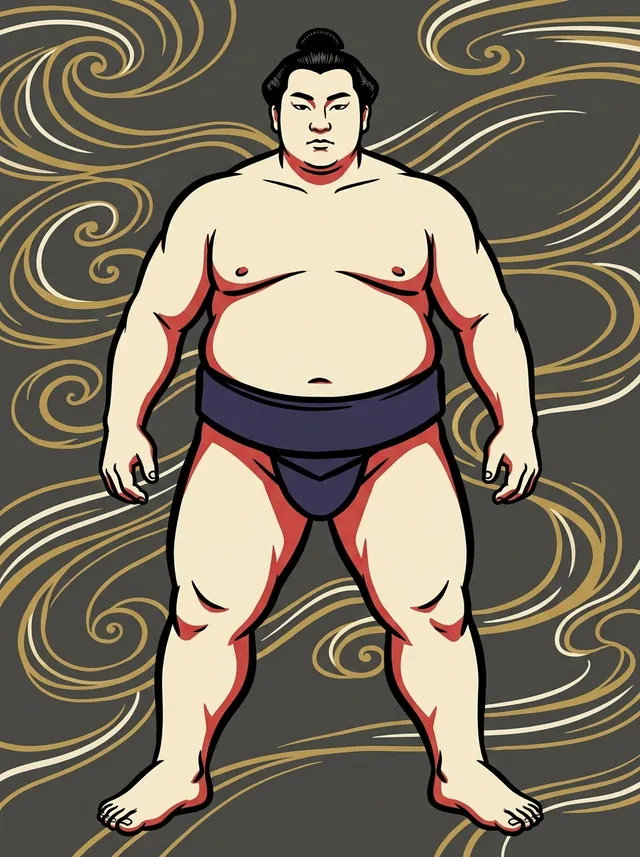 AI-generated illustration of a representative sumo wrestler. Not a photograph or a likeness of Kazuma Torakaze.