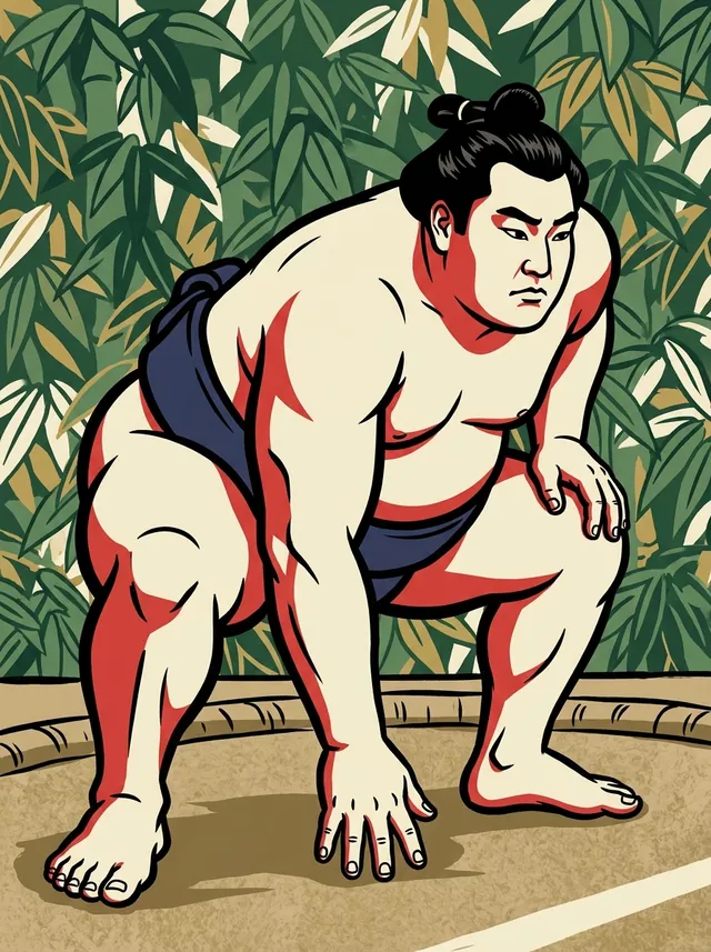 AI-generated illustration of a representative sumo wrestler. Not a photograph or a likeness of Mita Taiki.