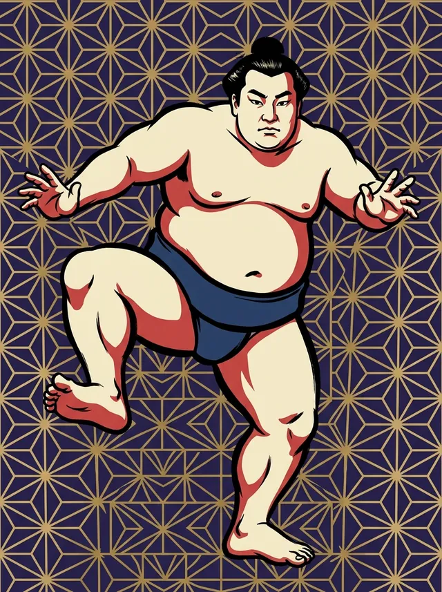 AI-generated illustration of a representative sumo wrestler. Not a photograph or a likeness of Hayateumi Hidehito.