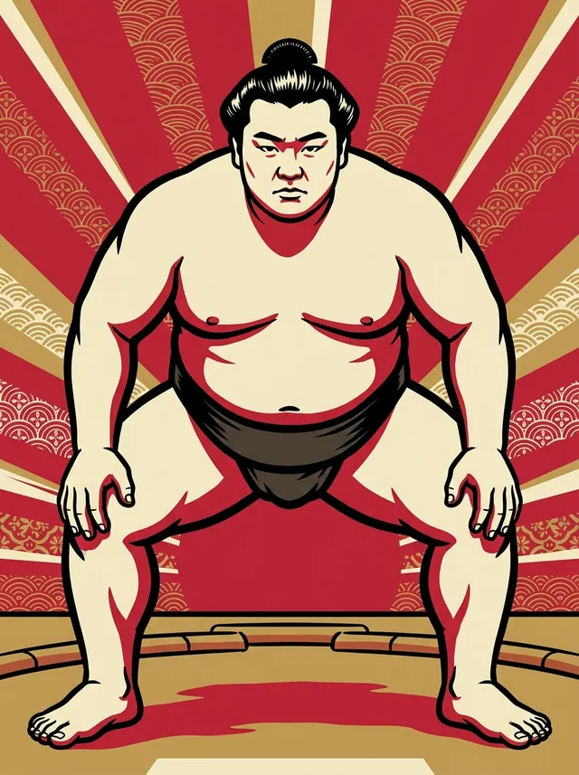 AI-generated illustration of a representative sumo wrestler. Not a photograph or a likeness of Chiyonowaka Hidenori.
