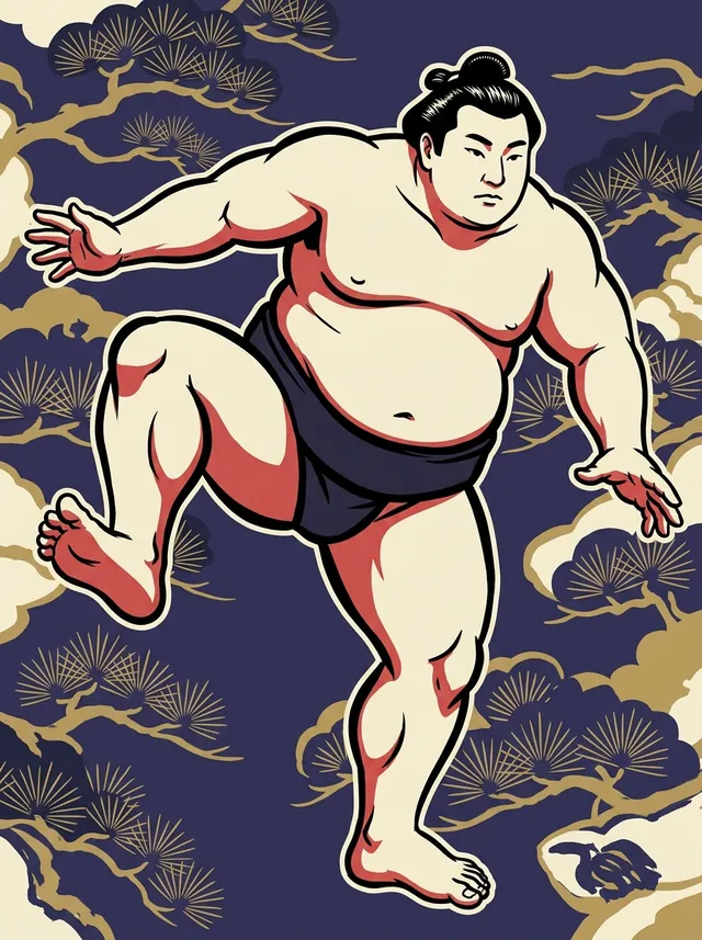 AI-generated illustration of a representative sumo wrestler. Not a photograph or a likeness of Naminohana Kazutaka.