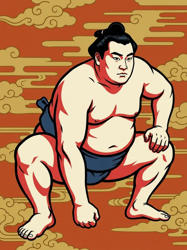 AI-generated illustration of a representative sumo wrestler. Not a photograph or a likeness of Fujiryoga Masaharu.