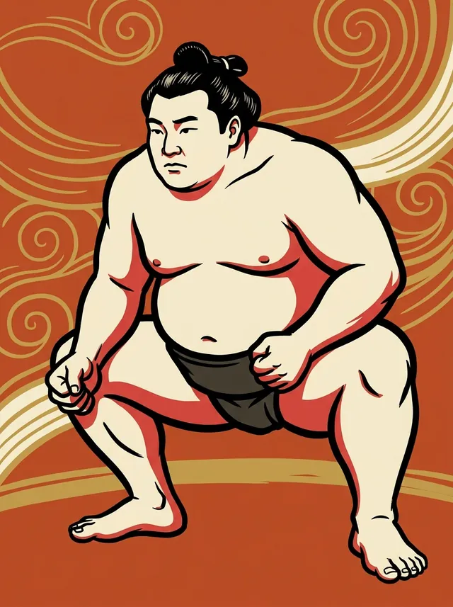 AI-generated illustration of a representative sumo wrestler. Not a photograph or a likeness of Dairyu Tadahiro.