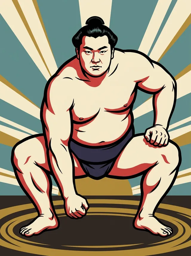 AI-generated illustration of a representative sumo wrestler. Not a photograph or a likeness of Kiraiho Ryozo.