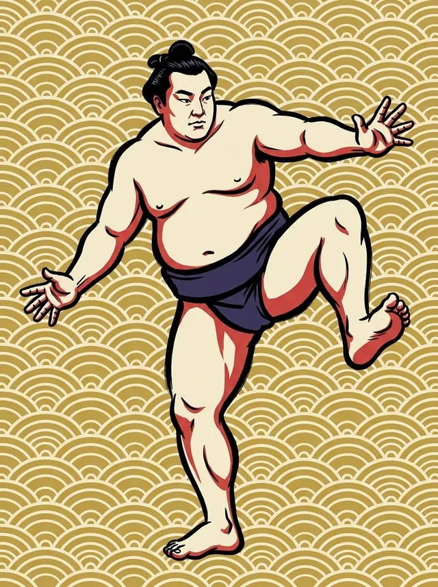 AI-generated illustration of a representative sumo wrestler. Not a photograph or a likeness of Tosanoumi Toshio.