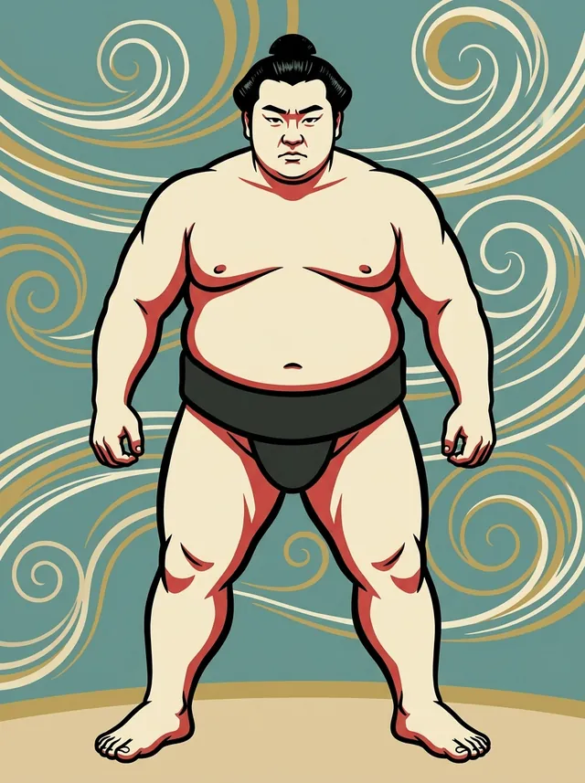 AI-generated illustration of a representative sumo wrestler. Not a photograph or a likeness of Kaido Yasuhiro.