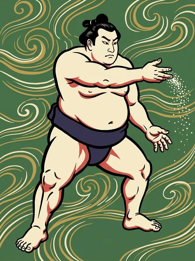 AI-generated illustration of a representative sumo wrestler. Not a photograph or a likeness of Takamisugi Takakatsu.