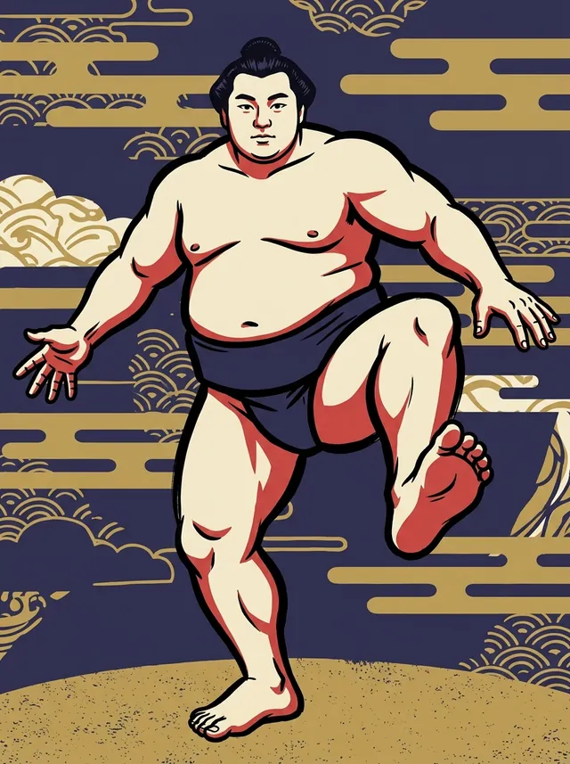 AI-generated illustration of a representative sumo wrestler. Not a photograph or a likeness of Kotofuji Takaya.