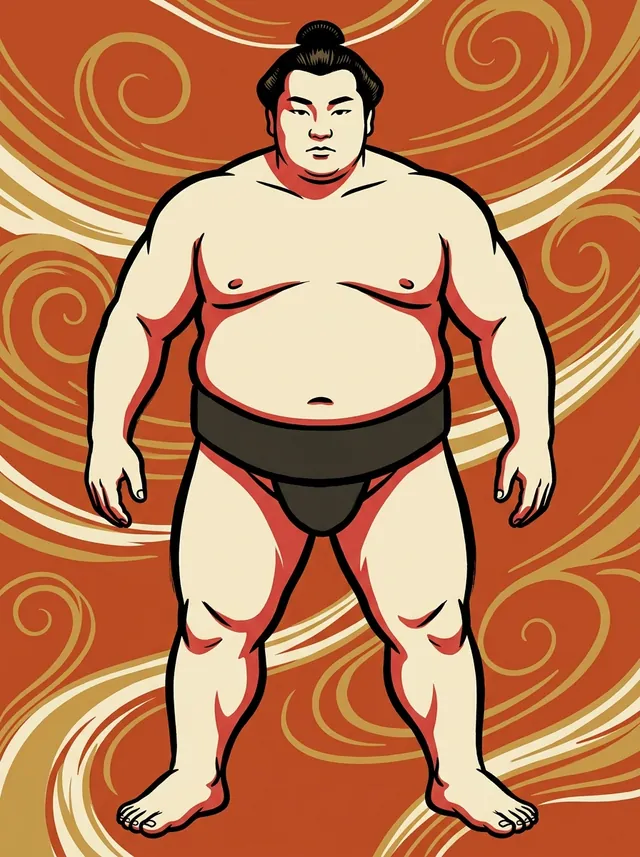 AI-generated illustration of a representative sumo wrestler. Not a photograph or a likeness of Kyokugozan Kazuyasu.