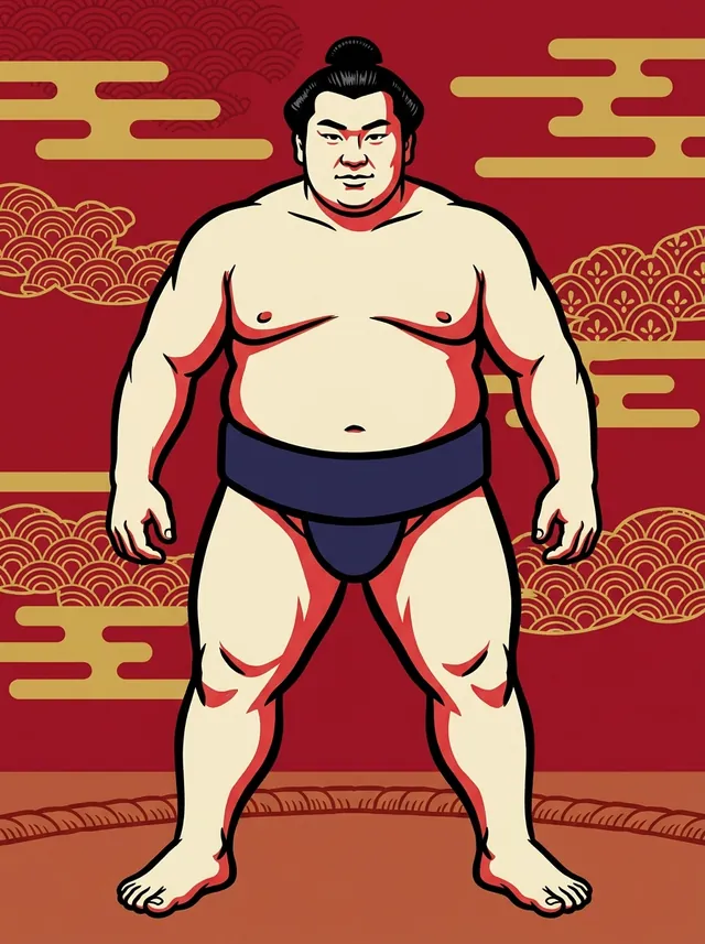 AI-generated illustration of a representative sumo wrestler. Not a photograph or a likeness of Hitachiryu Eiichi.