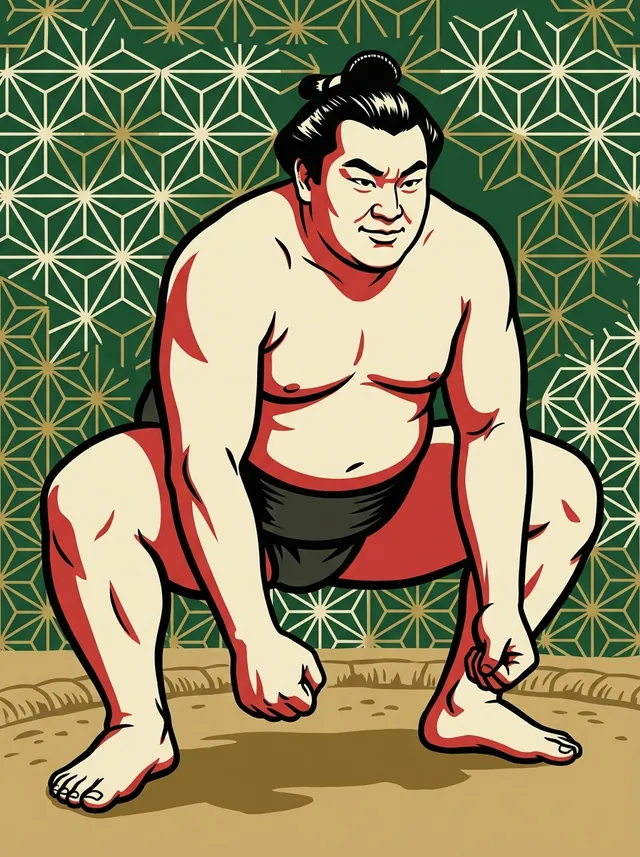 AI-generated illustration of a representative sumo wrestler. Not a photograph or a likeness of Komafudo Daisuke.