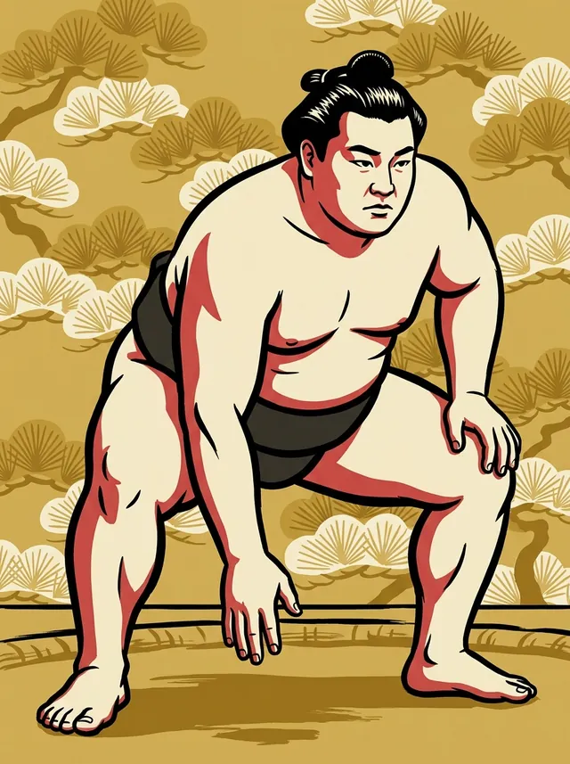 AI-generated illustration of a representative sumo wrestler. Not a photograph or a likeness of Shigenoumi Hirohisa.