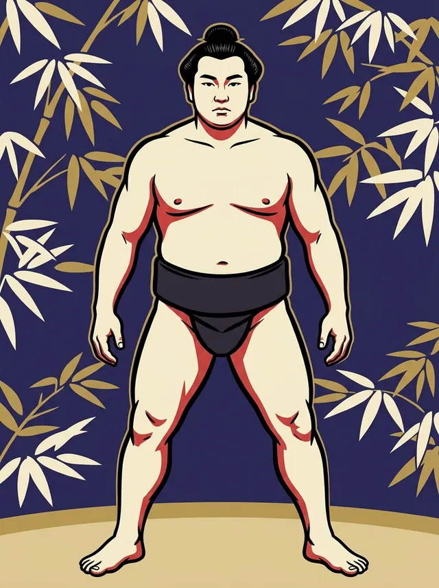 AI-generated illustration of a representative sumo wrestler. Not a photograph or a likeness of Kumao Hiroshi.