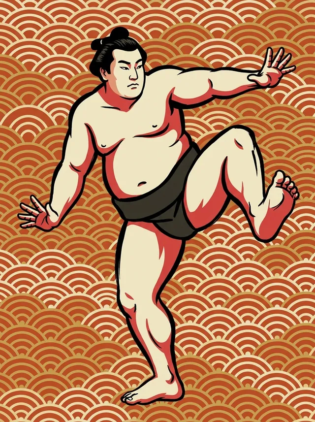 AI-generated illustration of a representative sumo wrestler. Not a photograph or a likeness of Daigaku Munemasa.