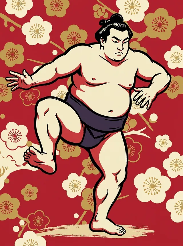 AI-generated illustration of a representative sumo wrestler. Not a photograph or a likeness of Ryogoku Kajinosuke.